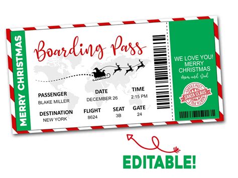 Christmas Boarding Pass Ticket Template Surprise Airline Gift