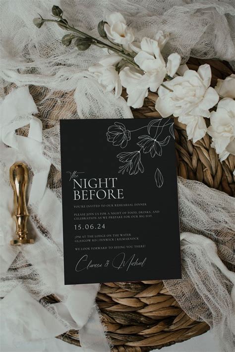 Dark Rehearsal Dinner Invitation The Night Before Invitation Minimal