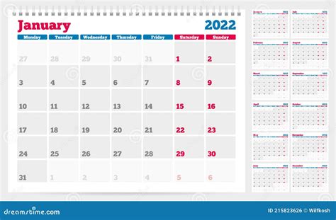 Plantilla De Planificador De Calendario La Semana Comienza El