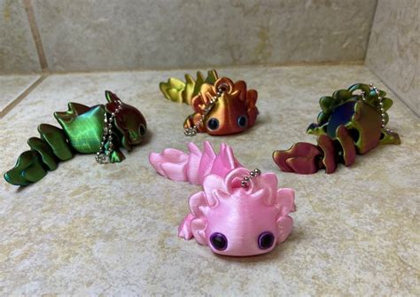 D Printed Articulated Cute Baby Axolotl Key Chain Tadpole Fidget Toy