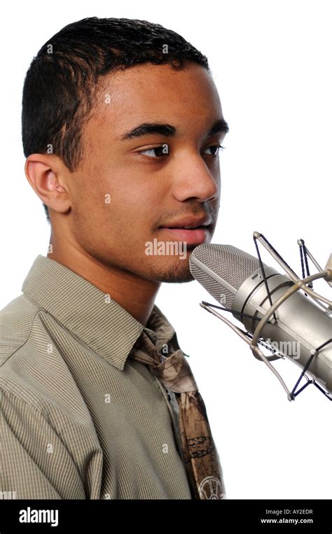 Young Singer Using A Vintage Microphone Stock Photo Alamy