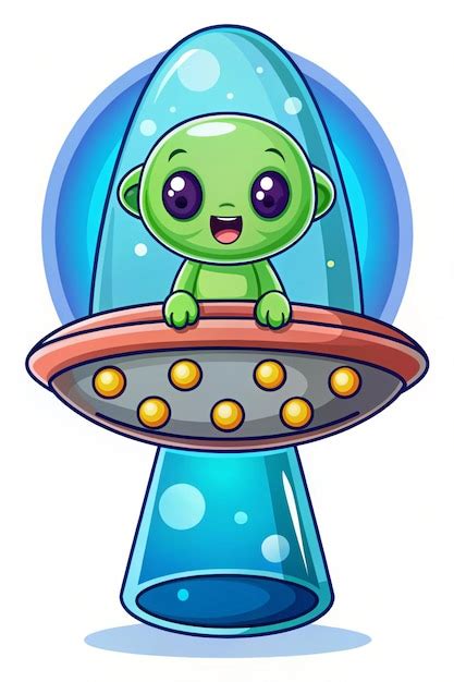 Cute Alien Flying With Ufo Cartoon Vector Icon For Science And Fun