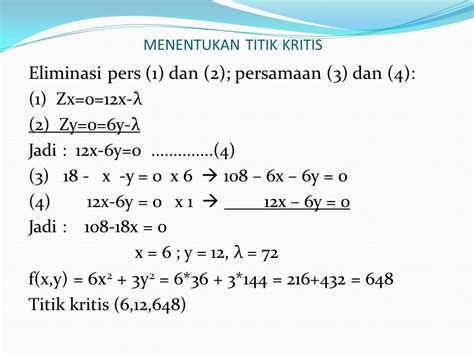 Optimasi Multivariat Dengan Kendala Persamaan Oleh Hafidh Munawir