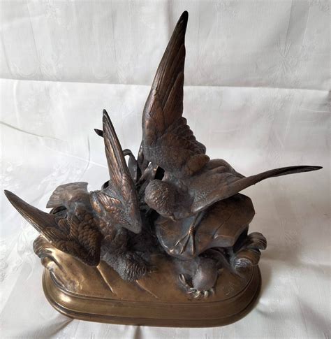 Proantic Sculpture En Bronze Oiseaux Au Crabe Par Jules Moigniez F