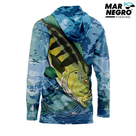 Camiseta Mar Negro Fishing Sublimada Tucunar Capuz Ref