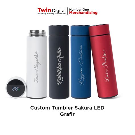 Jual Twindigital Tumbler Termos LED 500ml Custom Grafir Nama Botol