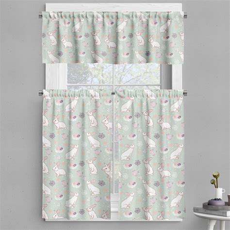 Ambesonne Easter Valance Curtain Rabbits Flowers Hearts X