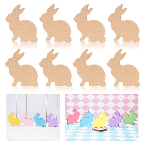 Whaline 10Pcs Easter Wooden Bunny Cutouts Unfinished Bunny Table Wooden