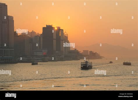 China Hong Kong Sunset View Of Honk Kong Island From Victoria Harbor