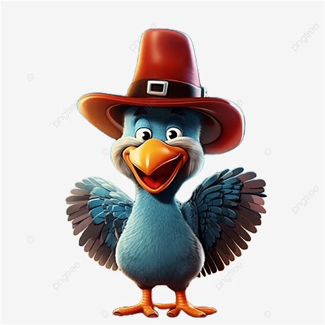 Thanksgiving Day Cartoon Turkey In A Pilgrim Hat 3d Bird