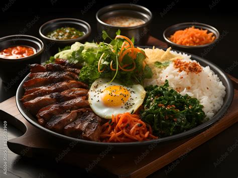 Korean food recipes bibimbap. Bibimbap korean mixed rice with meat ...