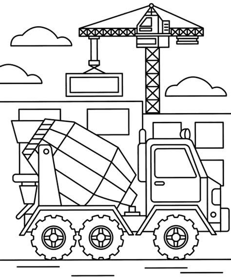 Cement Mixer Car On A Construction Site Coloring Page Free And Printable