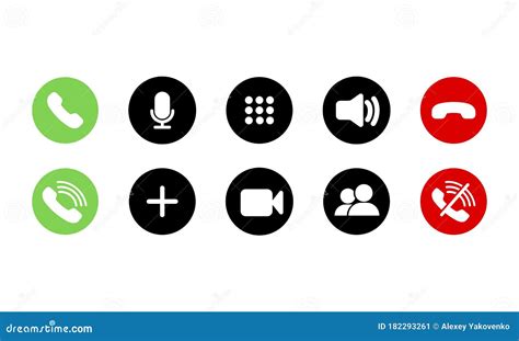 Mobile Call Buttons Icons Set Flat Phone Sound Microphone Camera