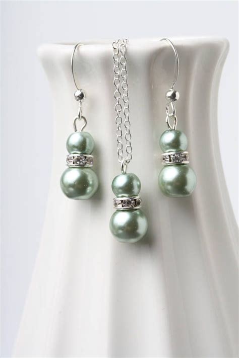 Sage Wedding Jewelry Set Sage Jewelry Set Sage Green Pearl Wedding