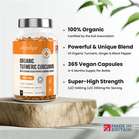 Organic Turmeric Curcumin 2160mg With Black Pepper And Ginger 365 Capsules Vitabright