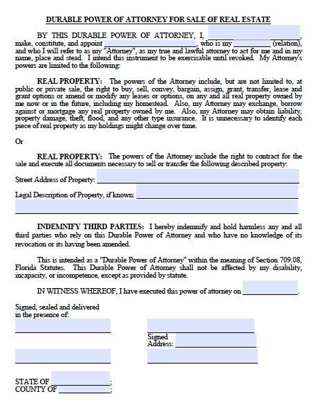 Printable Power Of Attorney Form Florida