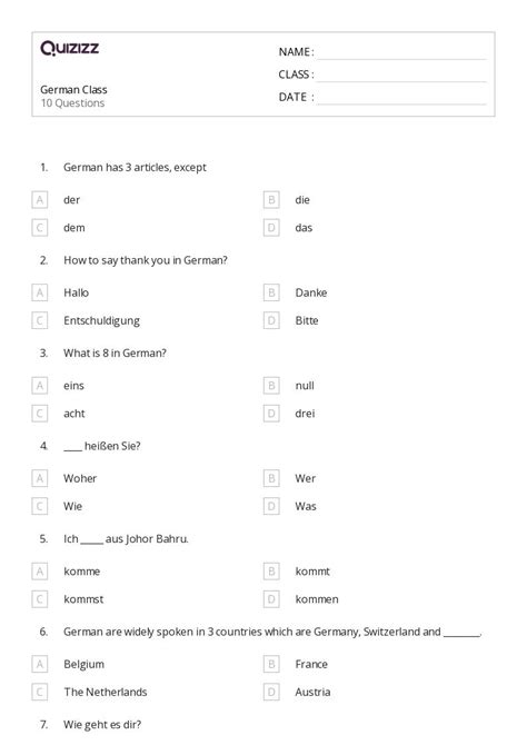 50+ German worksheets for 1st Class on Quizizz | Free & Printable