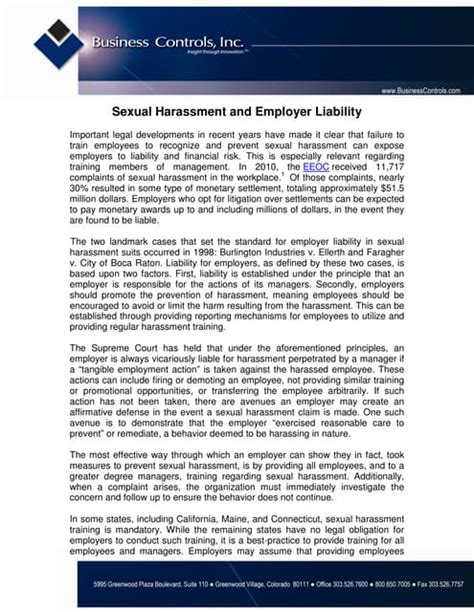 Sexual Harassment And Employer Liability Pdf