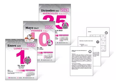 Plantilla Calendario Taco Exfoliador 2024 2 Tintas Vector Meses Sin