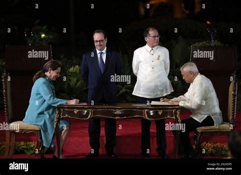 Philippine President Benigno Aquino Iii Centre Right And French