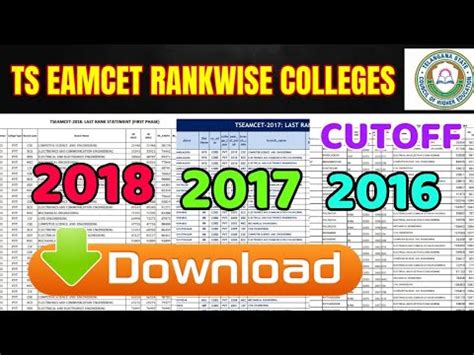 TS EAMCET RANKWISE COLLEGES 2019 TS EAMCET LAST RANK CUTOFF 2018