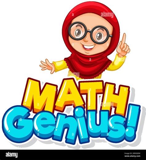 Font Design For Word Math Genius With Cute Muslim Girl Illustration