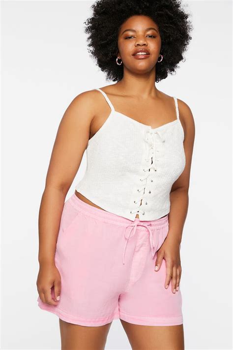 Plus Size Drawstring Twill Shorts