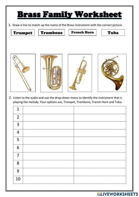 Brass Family Worksheet worksheet