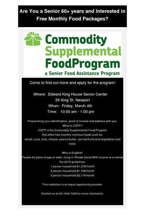 Supplemental Commodity Food Program Open Enrollment Edward King House