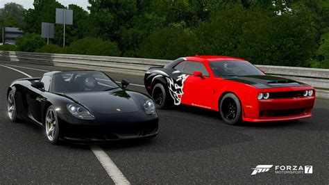 Forza Drag Race Dodge Demon Vs Porsche Carrera Gt Youtube