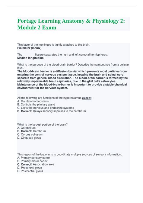 Portage Learning Anatomy Physiology 2 Module 2 Exam A P Stuvia US