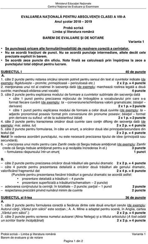 Baremul de notare la Limba și literatura română a fost publicat de