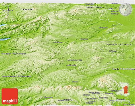 Physical Panoramic Map of Powys