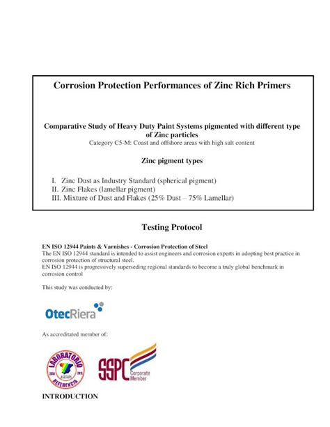 Pdf Corrosion Protection Performances Of Zinc Rich Primers The Dry