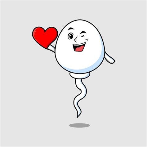 Premium Vector Cute Cartoon Sperm Character Holding Big Red Heart In