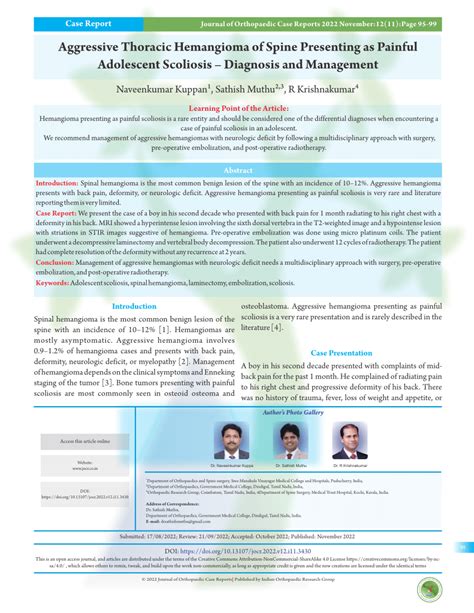 Pdf Aggressive Thoracic Hemangioma Of Spine Presenting As Painful