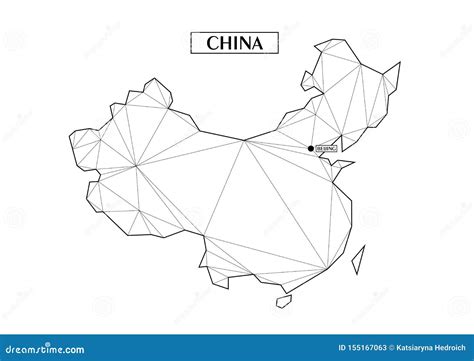 Polygonal Abstract Map Of China With Connected Triangular Shapes Formed