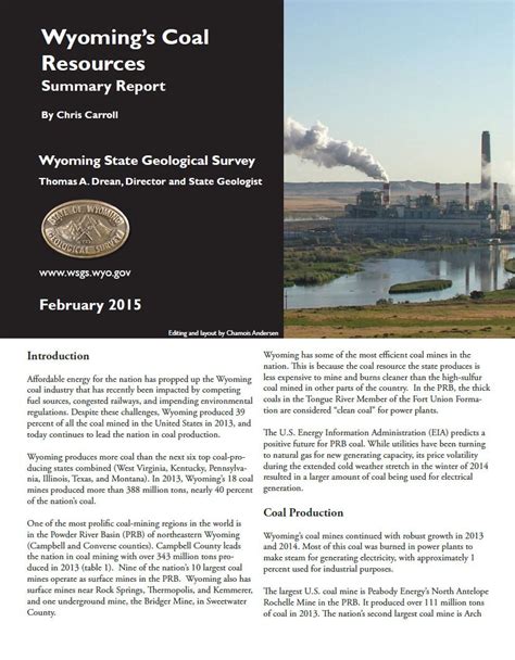 Wyoming's Coal Resources: Summary Report (2015) - WSGS Product Sales ...