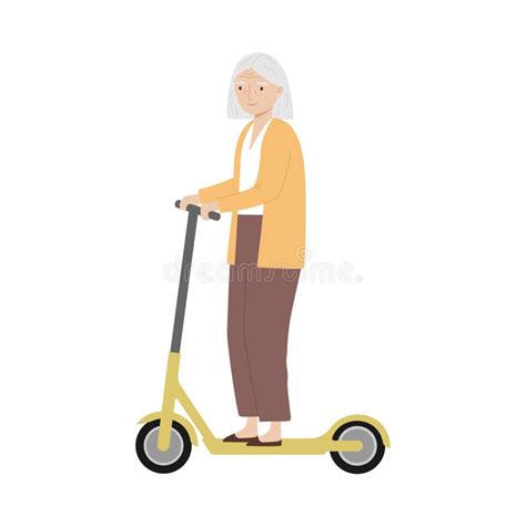 Senior Woman Riding Kick Scooter Old Woman Riding Electric Scooter