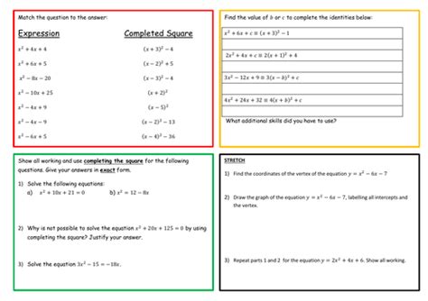 Completing the Square Worksheets | Teaching Resources