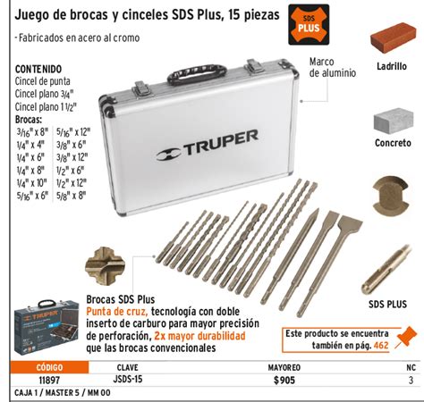 Juego De 15 Brocas Y Cinceles SDS Plus En Estuche Truper Juegos De