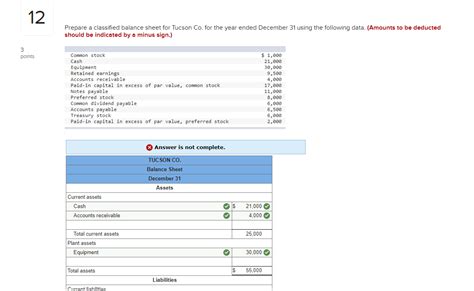 Solved 12 Prepare A Classified Balance Sheet For Tucson Co