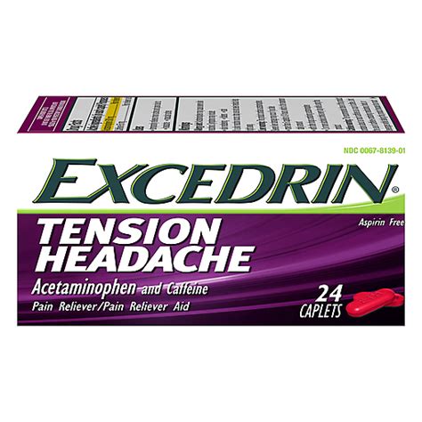 Excedrin Caplets Tension Headache Pain Reliever Pain Reliever Aid 24 Ea