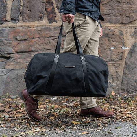 Black Weekender Bag With Leather Straps Waxed Canvas Travel Etsy