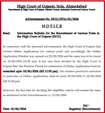 Gujarat High Court Recruitment For Posts Last Date June