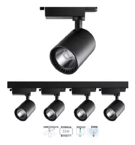 Riel Electrificado Negro De 1 Metro Con 4 Puntos LED 12w 6500k