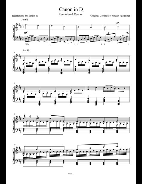 Canon In D Remastered Sheet Music For Piano Download Free In Pdf Or Midi