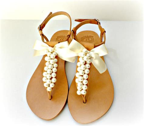 Wedding Leather Pearl Sandals Greek Sandals With Ivory Pearls Etsy