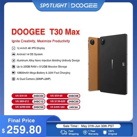 DOOGEE Tableta T30 Max De 12 4 Pulgadas Tablet Con Android 14 4K 20GB 8