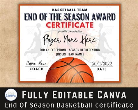 End Of Season Basketball Award Editable Basketball Award Certificates